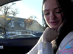 Beautiful woman with glasses Imani Valor enjoys outdoor sex in a car