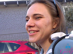 Beautiful natural tits of Rose Caarter get licked by a horny couple.