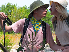 Hot russian milf Milka Wey and her lover fuck in the forest.