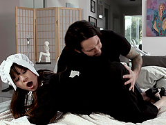 A maid with pervert fantasies gets caught in a compromising act