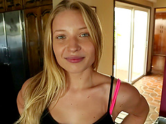 Beautiful woman with long hair Alyssa Branch gives a blowjob and have sex in missionary position.