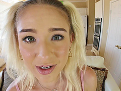 Beautiful long hair lover gets a facial with cum in mouth