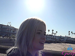 A blonde beauty enjoys a hot outdoor experience with her man.