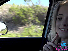 A blonde beauty enjoys a hot outdoor experience with her man.