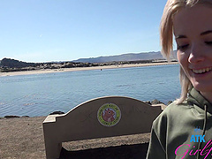 A blonde beauty enjoys a hot outdoor experience with her man.