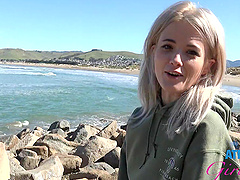 A blonde beauty enjoys a hot outdoor experience with her man.