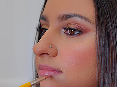 Latina beauty in bikini, backstage action with big tits lover.