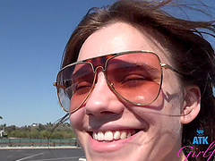 Beautiful woman with glasses has sex in her car