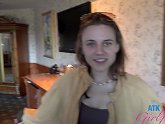 Beautiful woman with glasses has sex in her car