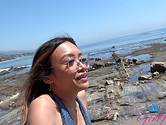 Jade Kimiko is a hot asian babe with glasses and she has a shaved pussy.