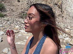 Jade Kimiko is a hot asian babe with glasses and she has a shaved pussy.