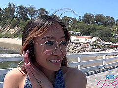 Jade Kimiko is a hot asian babe with glasses and she has a shaved pussy.