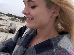 Public sex of young couple with a blonde teen in a risky spot