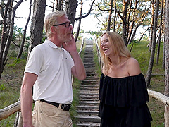 The couple has a passionate sex on the city streets in kimono