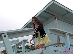 Hot brunette Summer Renee with big natural tits enjoys sex with her guy