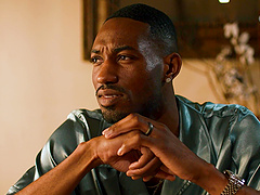 Olive Glass shares a big black cock with two other girls in an intense scene.