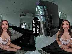 Nicole Doshi rides the big cock of Oliver Davis in a hot lingerie scene