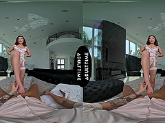 Nicole Doshi rides the big cock of Oliver Davis in a hot lingerie scene