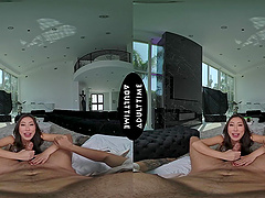 Nicole Doshi rides the big cock of Oliver Davis in a hot lingerie scene