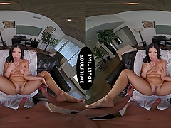 Queenie Sateen, the busty brunette, enjoys passionate sex with her boyfriend.