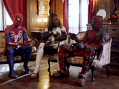 Seth Gamble and friends fuck the shit out of ebony beauty Ana Foxxx in a parody scene.