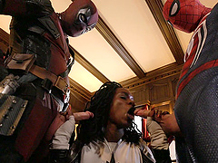 Seth Gamble and friends fuck the shit out of ebony beauty Ana Foxxx in a parody scene.