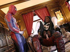 Seth Gamble and friends fuck the shit out of ebony beauty Ana Foxxx in a parody scene.