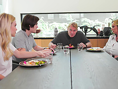 The guy fucks his girlfriend Charlotte Sins on the couch with passion.