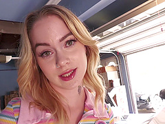 Blonde teen Sage Fox rides cock in reverse cowgirl position