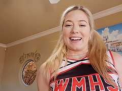 Cheerleader River Lynn gets her pigtail jerked and fucked