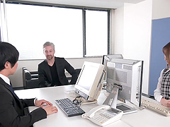 Handjob with big natural tits and a hot office threesome