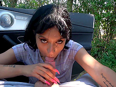 Girlfriends Candy Scott have fun in the car without underwear