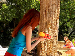 Skinny lesbian teens finger and lick each other’s pussies