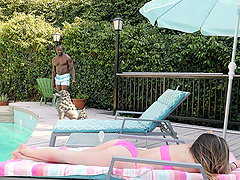 Athena Faris seduced by a huge black cock while wearing a bikini