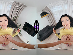 Brunette Mini Mitzi rides cock in reverse cowgirl position