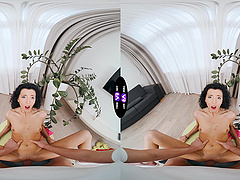 Brunette Mini Mitzi rides cock in reverse cowgirl position