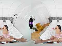 Skinny teen Matty Mila in reverse cowgirl action