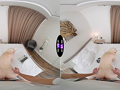 A pale beauty with long hair has sex with her bald boyfriend