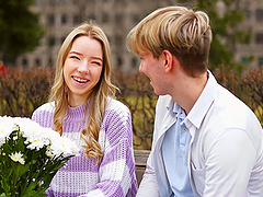 Blonde in jeans has sex in reverse cowgirl position