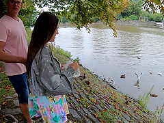 Bald guy fucks hot teen Serina Gomez and her boyfriend in steamy scene