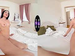 Stunning brunette Ara Mix enjoys solo masturbation