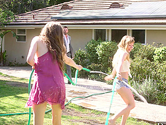 Manuel Ferrara and Elena Koshka in sensual, clothed sex action