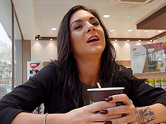 Brunette teen Lullu Gun enjoys riding cock in reverse cowgirl