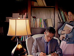 The couple has a late night sex session with intense passion.