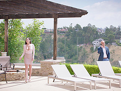 A girl with big natural tits fucks with her boyfriend in a steamy scene.