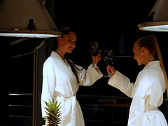 Two hot lesbians Nancy Ace and Sonya Blaze finger each other in lingerie.