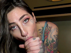 Tattooed couple enjoy a hot pov sex session with intense action