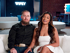 Brunette with long legs in stockings gets fucked hard backstage