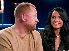 Backstage thong action with fake tits and a big ass