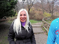 Two guys shared a busty blonde's pussy in an intense threesome.